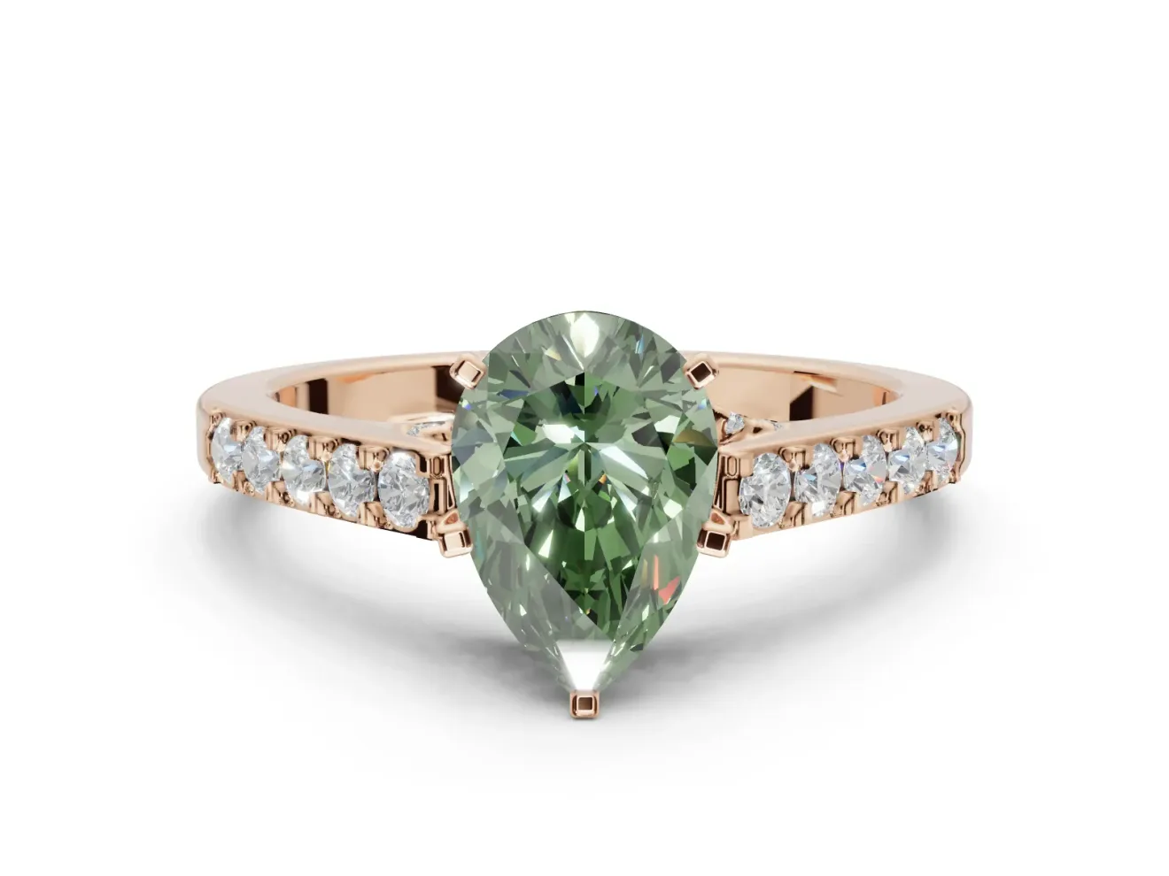 Pear-Shaped Pavé Solitaire Engagement Ring Setting for a Fancy Green Lab-Grown Diamond | Crossover Gallery | Rose Gold