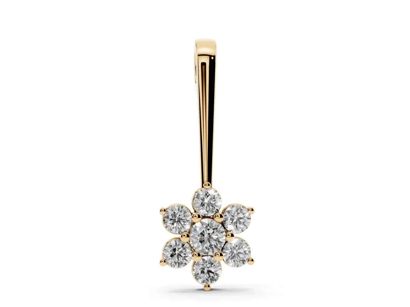 Round Lab-Grown Diamond Flower Cluster Pendant Necklace | Grooved Bail | Yellow Gold