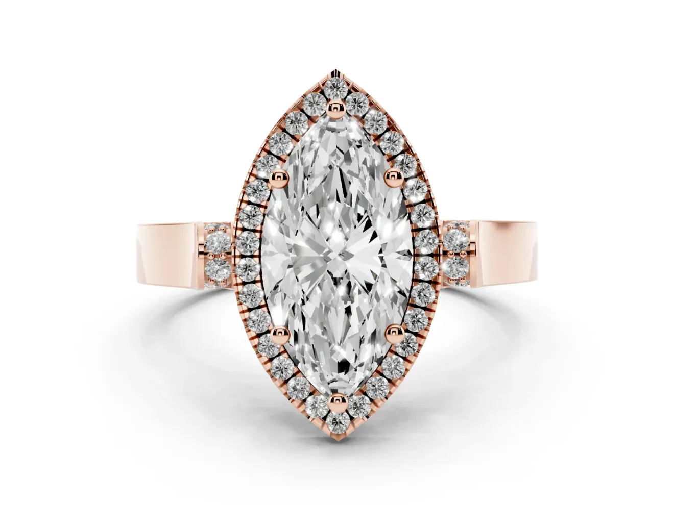 Marquise Halo Engagement Ring Setting | Pavé Panel Shoulders | Rose Gold
