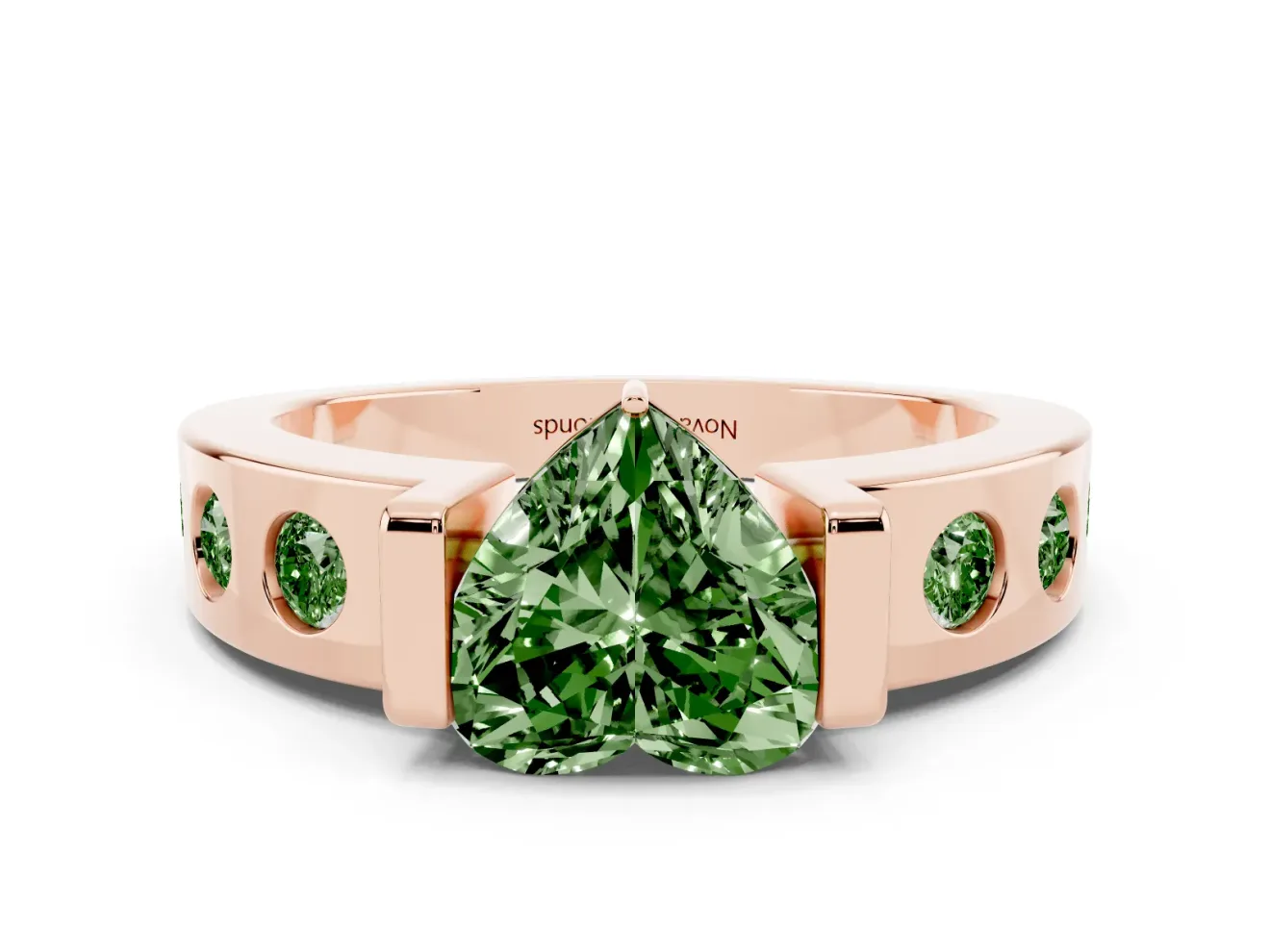 Heart-Shaped Tension Style Engagement Ring Setting for a Fancy Green Lab-Grown Diamond | Rose Gold