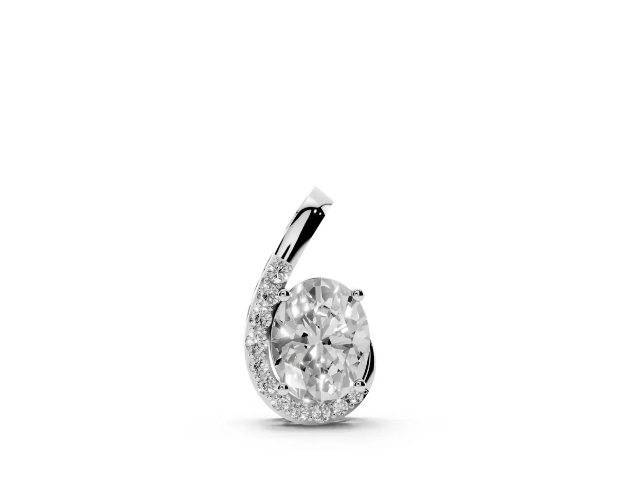 Oval Lab-Grown Diamond Swirl Pendant Necklace | Graduated Accent Row | White Gold
