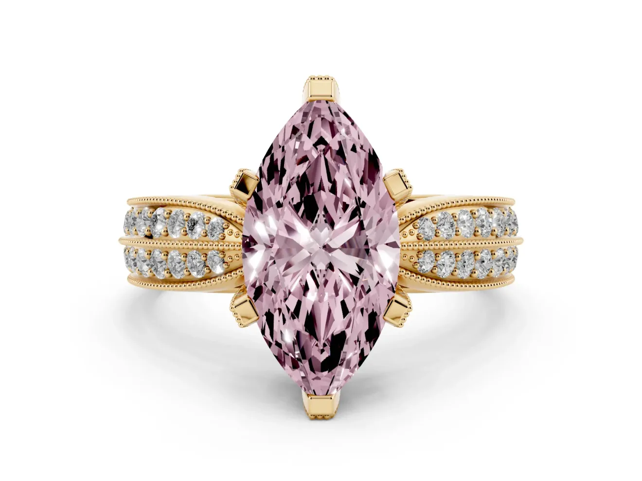 Marquise Milgrain Solitaire Engagement Ring Setting for a Fancy Pink Lab-Grown Diamond | Yellow Gold