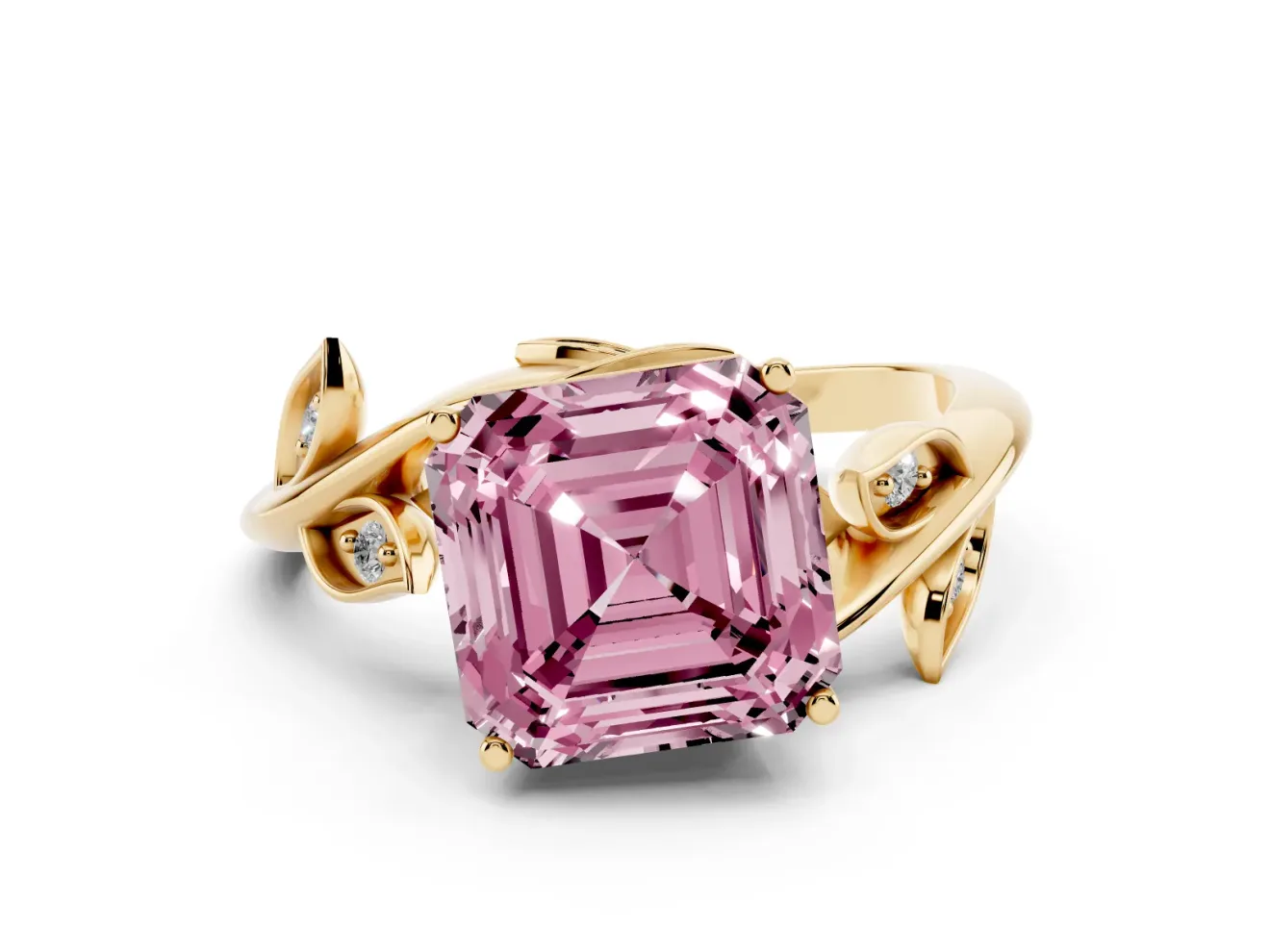 Asscher Cut Twisted Bypass Engagement Ring Setting for a Fancy Pink Lab-Grown Diamond | Yellow Gold
