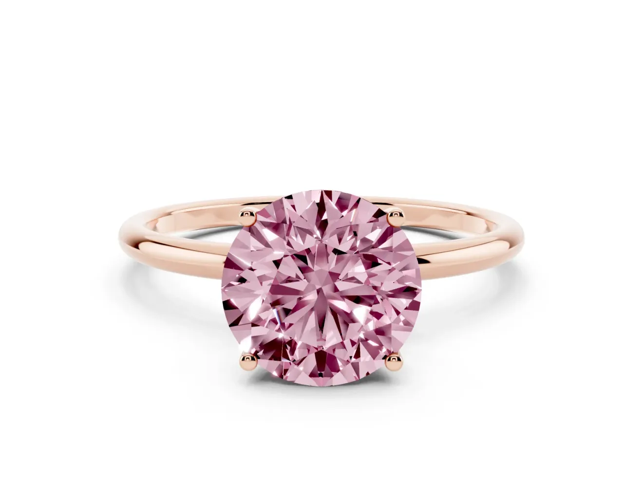 Round Thin Solitaire Engagement Ring Setting for a Fancy Pink Lab-Grown Diamond | Straight Plain Band | Rose Gold