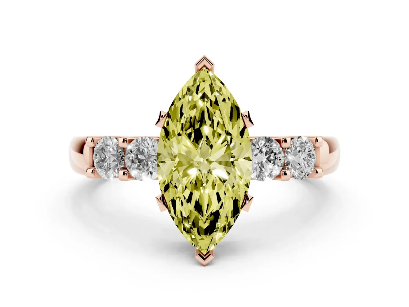 Marquise Five Stone Engagement Ring Setting for a Fancy Yellow Lab-Grown Diamond | Rose Gold