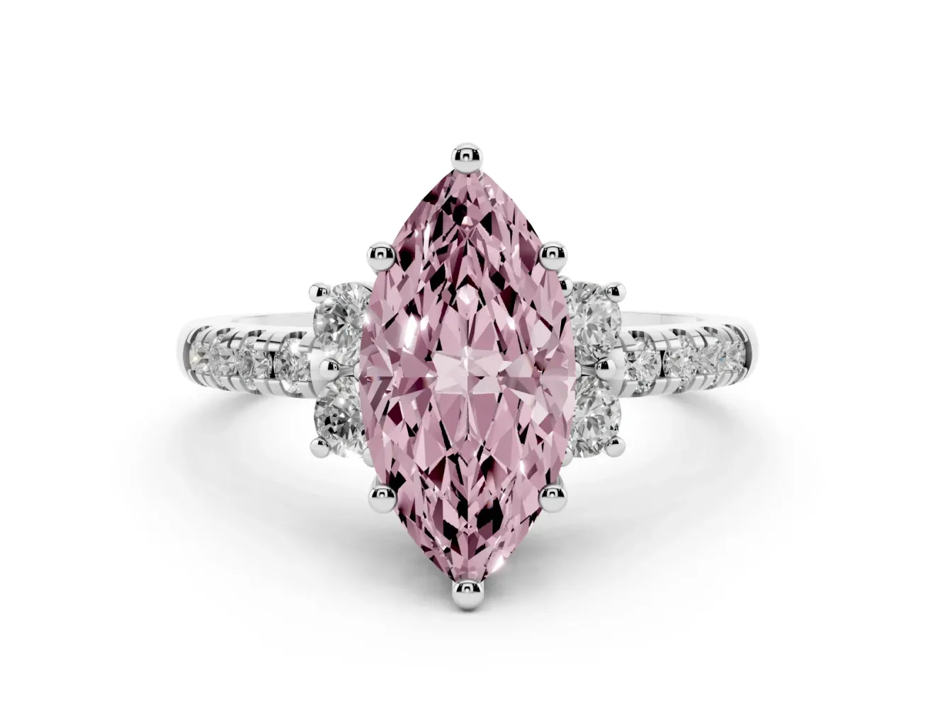 Marquise Side Stone Pave Engagement Ring Setting for a Fancy Pink Lab-Grown Diamond | Paired Round Accents | Platinum