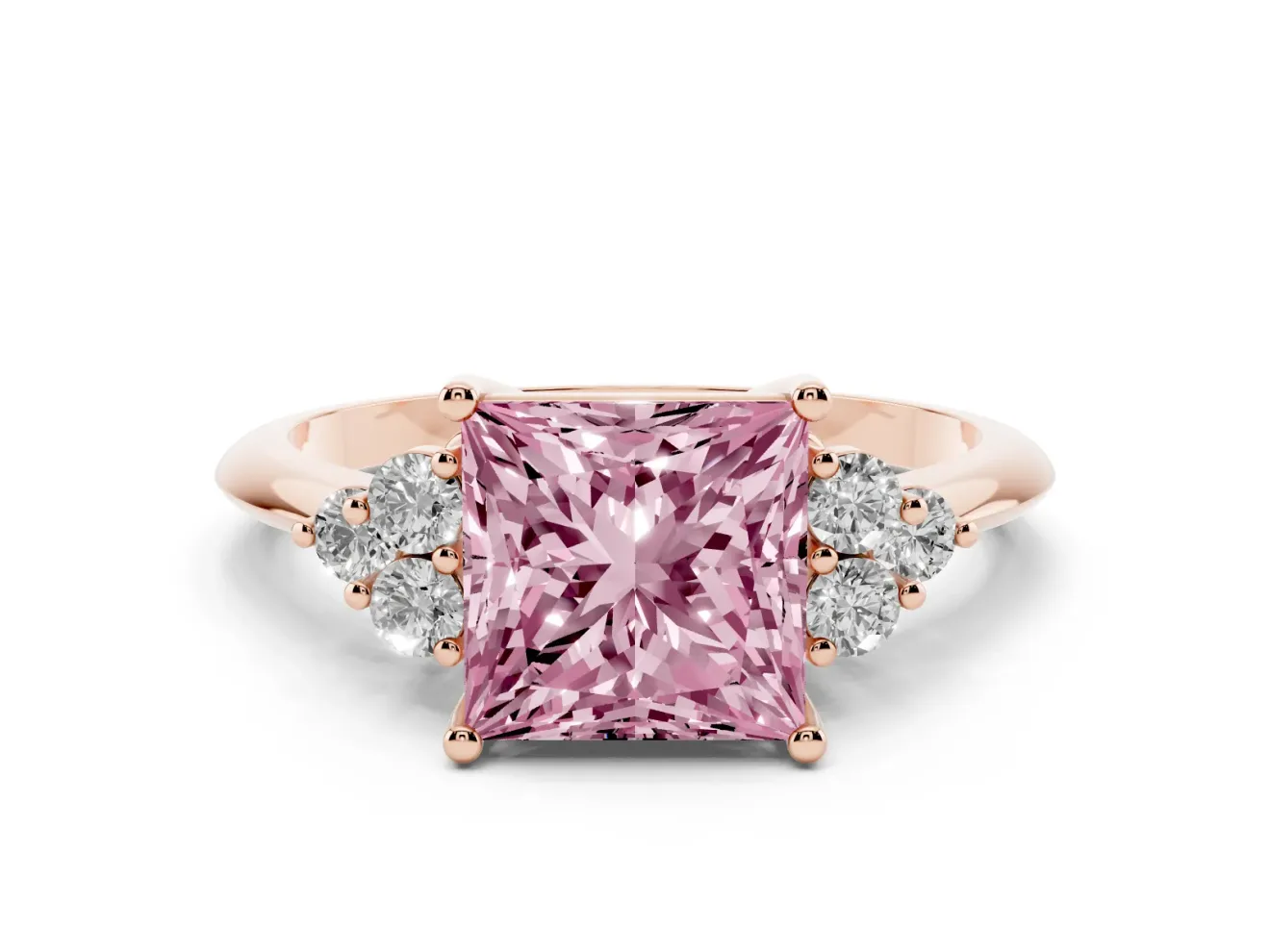 Princess Cut Cluster Accent Engagement Ring Setting for a Fancy Pink Lab-Grown Diamond | Rose Gold
