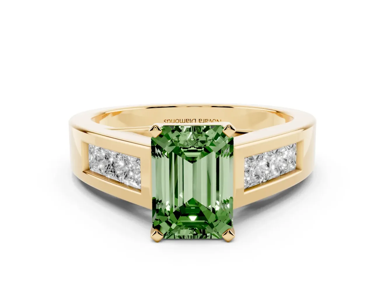 Emerald Cut Channel-Set Engagement Ring Setting for a Fancy Green Lab-Grown Diamond | Yellow Gold