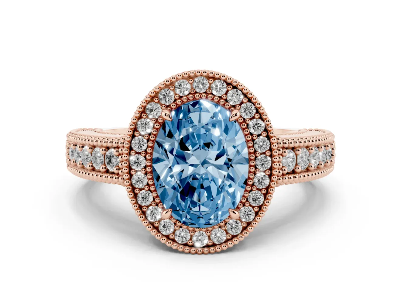 Oval Halo Engagement Ring Setting for a Fancy Blue Lab-Grown Diamond | Rose Gold