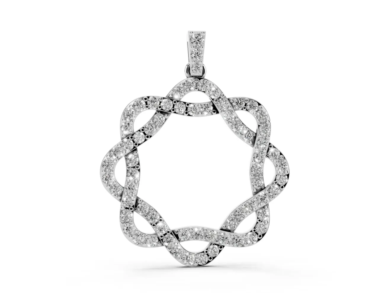 Round Lab-Grown Diamond Pavé Woven Circle Pendant Necklace | Pavé Bail | Sterling Silver