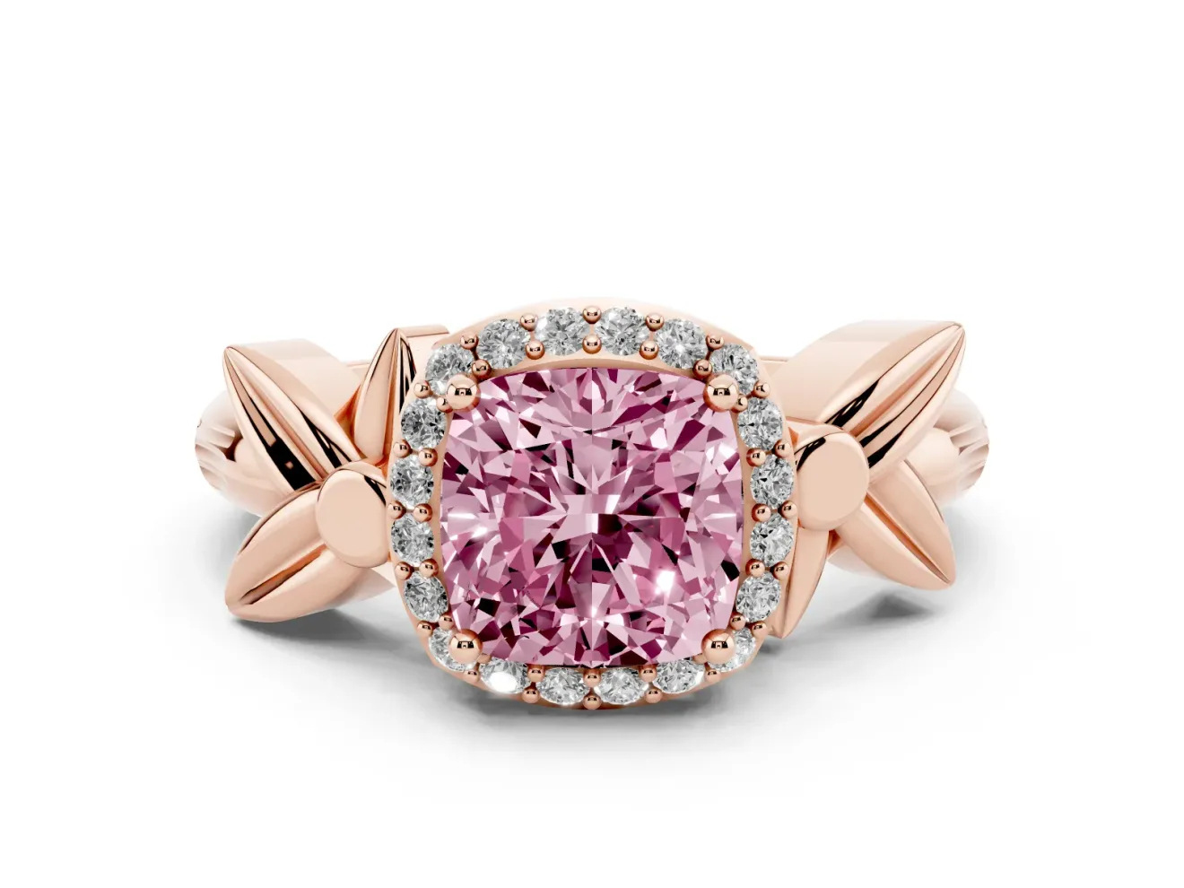 Cushion Cut Floral Halo Engagement Ring Setting for a Fancy Pink Lab-Grown Diamond | Rose Gold