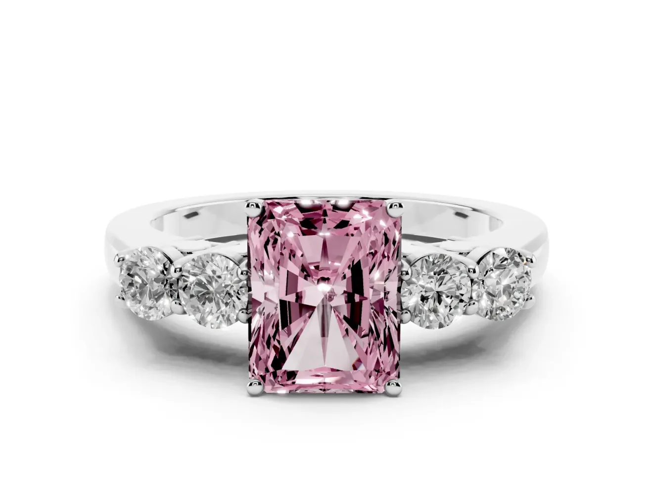 Radiant Cut 5 Stone Engagement Ring Setting for a Fancy Pink Lab-Grown Diamond | White Gold