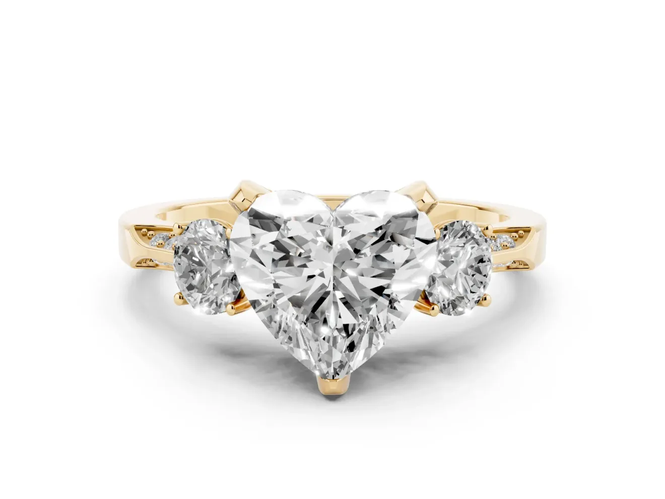 Heart-Shaped Hidden Halo Three Stone Engagement Ring Setting | Pave Gallery | Yellow Gold