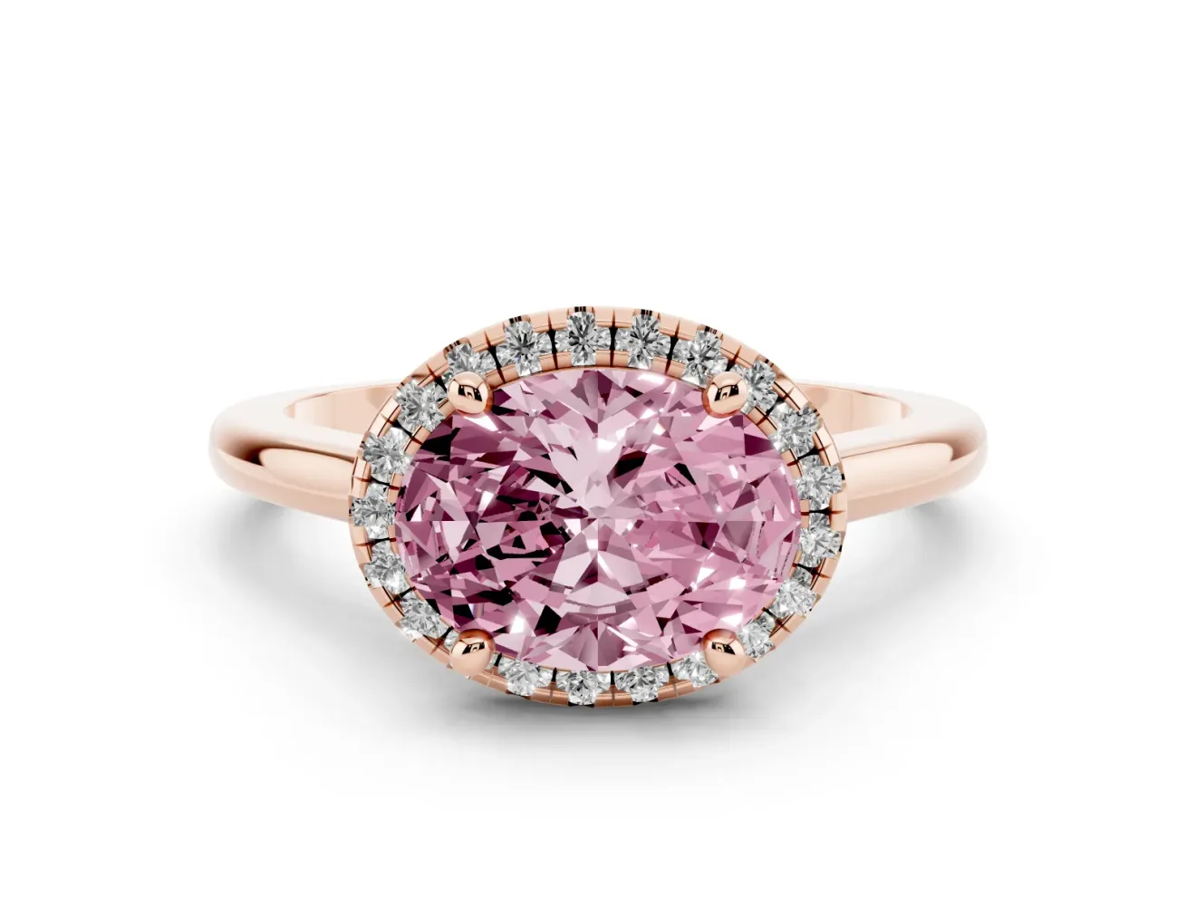 Oval Halo Engagement Ring Setting for a Fancy Pink Lab-Grown Diamond | Plain Polished Band | Rose Gold