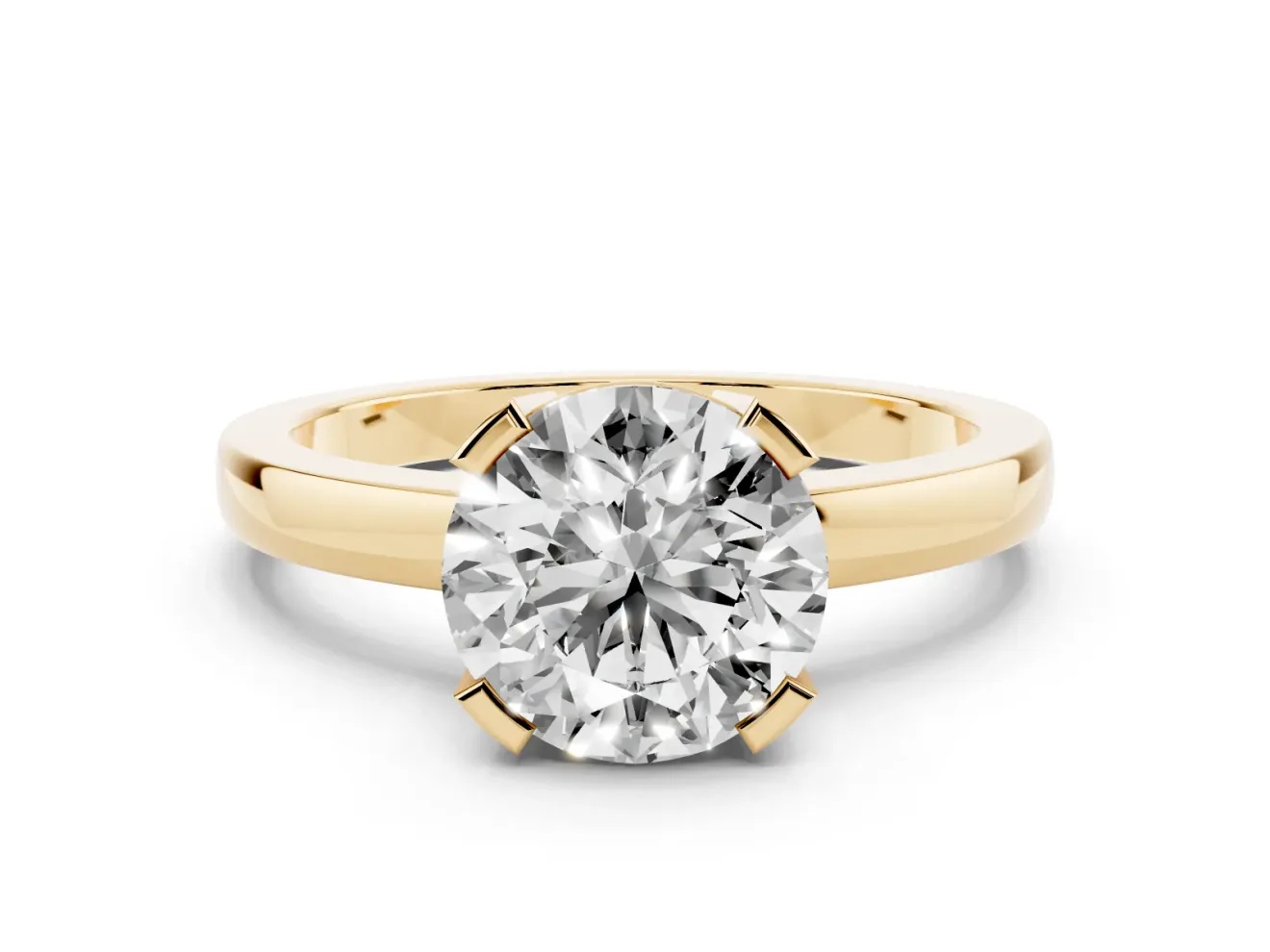 Round Solitaire Engagement Ring Setting | Flat Tab Prongs | Yellow Gold