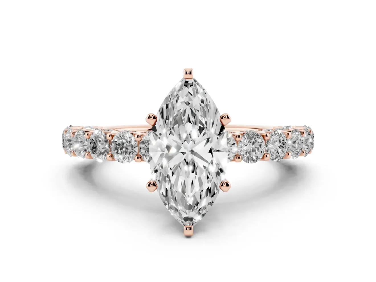 Marquise Shared Prong Engagement Ring Setting | Two-Row Band | Rose Gold