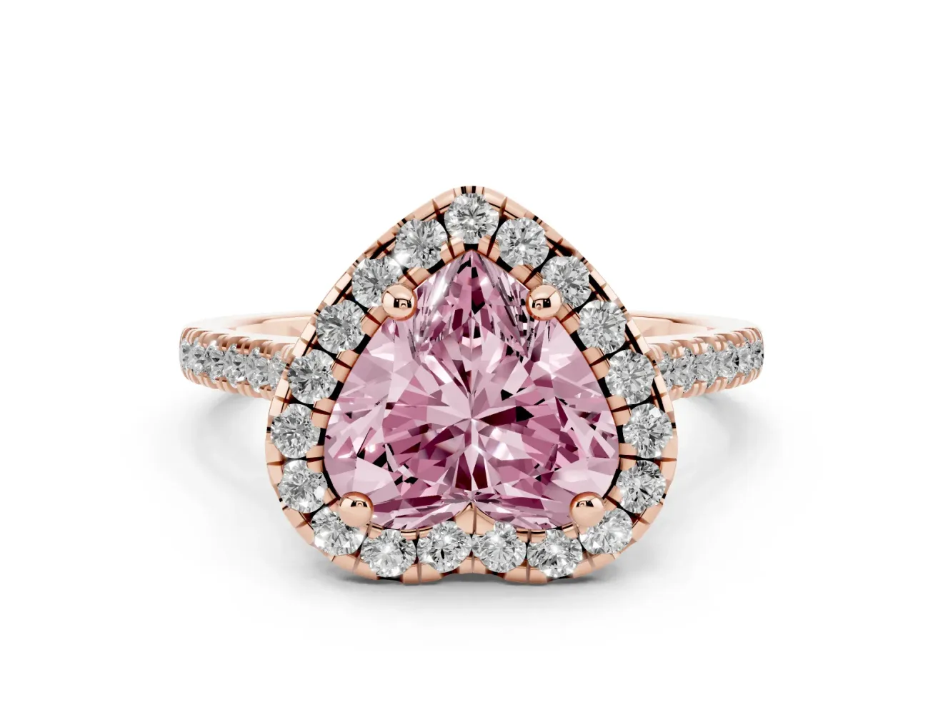 Heart-Shaped Halo Engagement Ring Setting for a Fancy Pink Lab-Grown Diamond | Tapered Band | Rose Gold