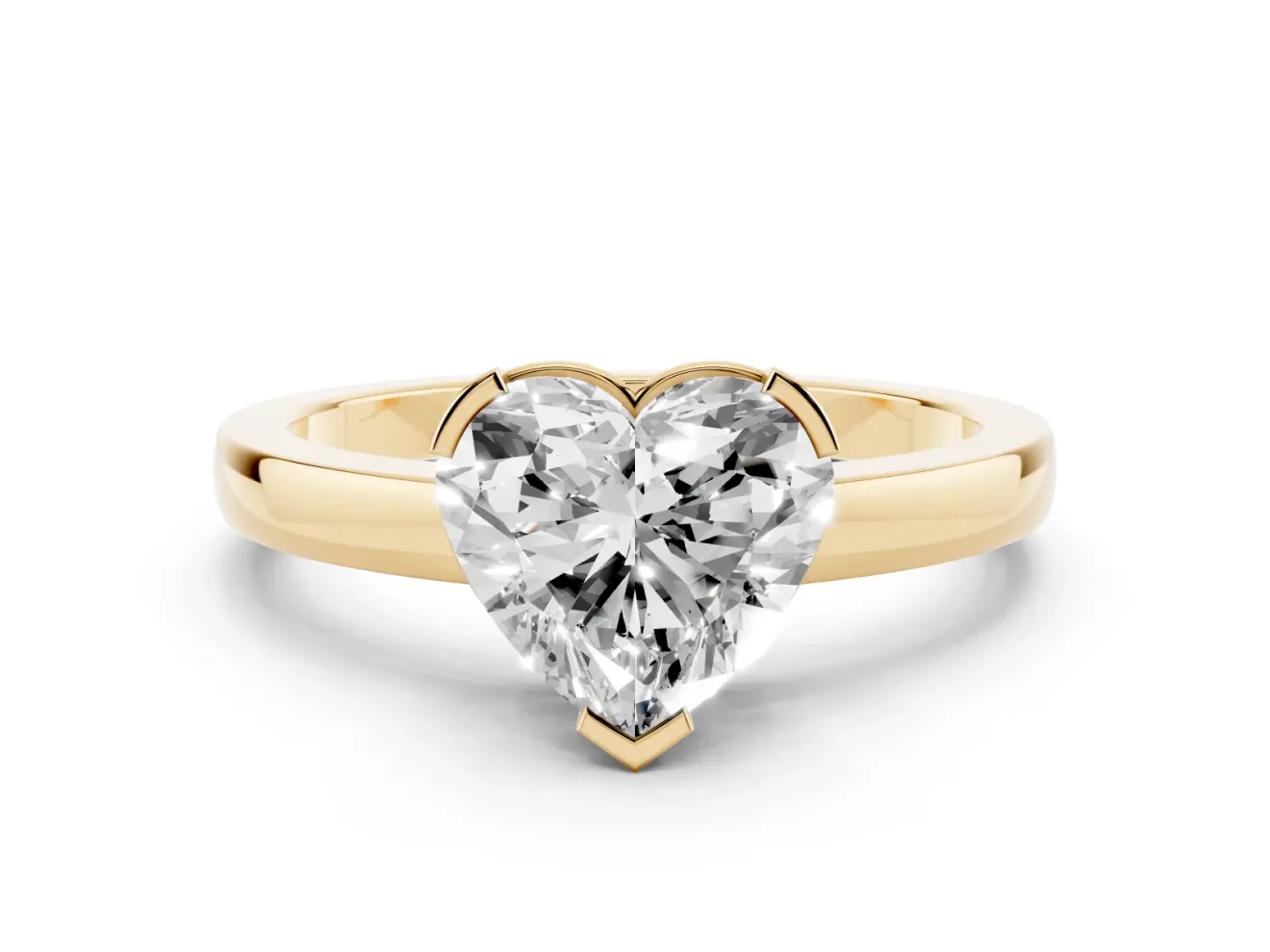 Heart-Shaped Solitaire Engagement Ring Setting | Flat Tab Prongs | Yellow Gold