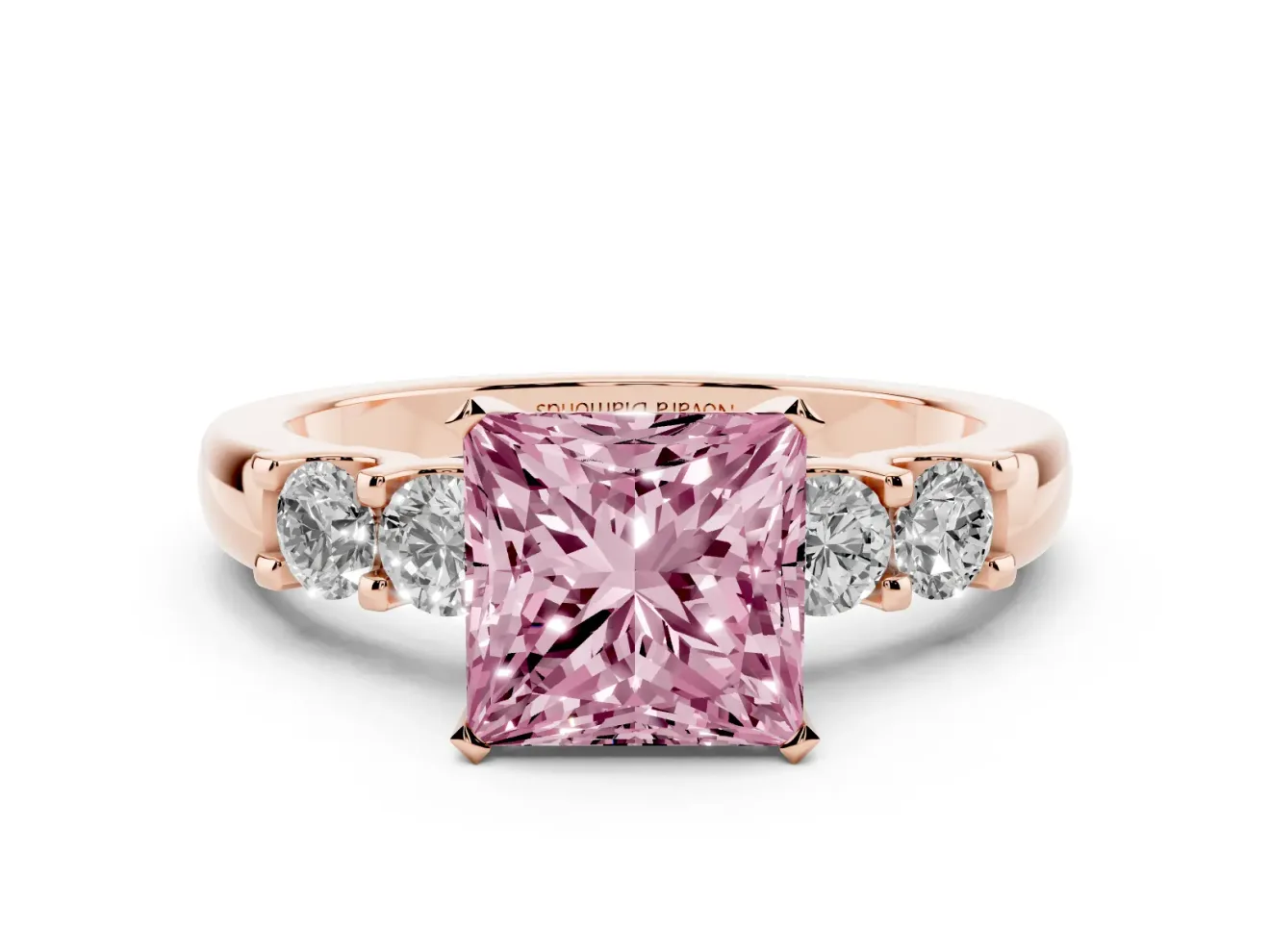 Princess Cut Five Stone Engagement Ring Setting for a Fancy Pink Lab-Grown Diamond | Rose Gold