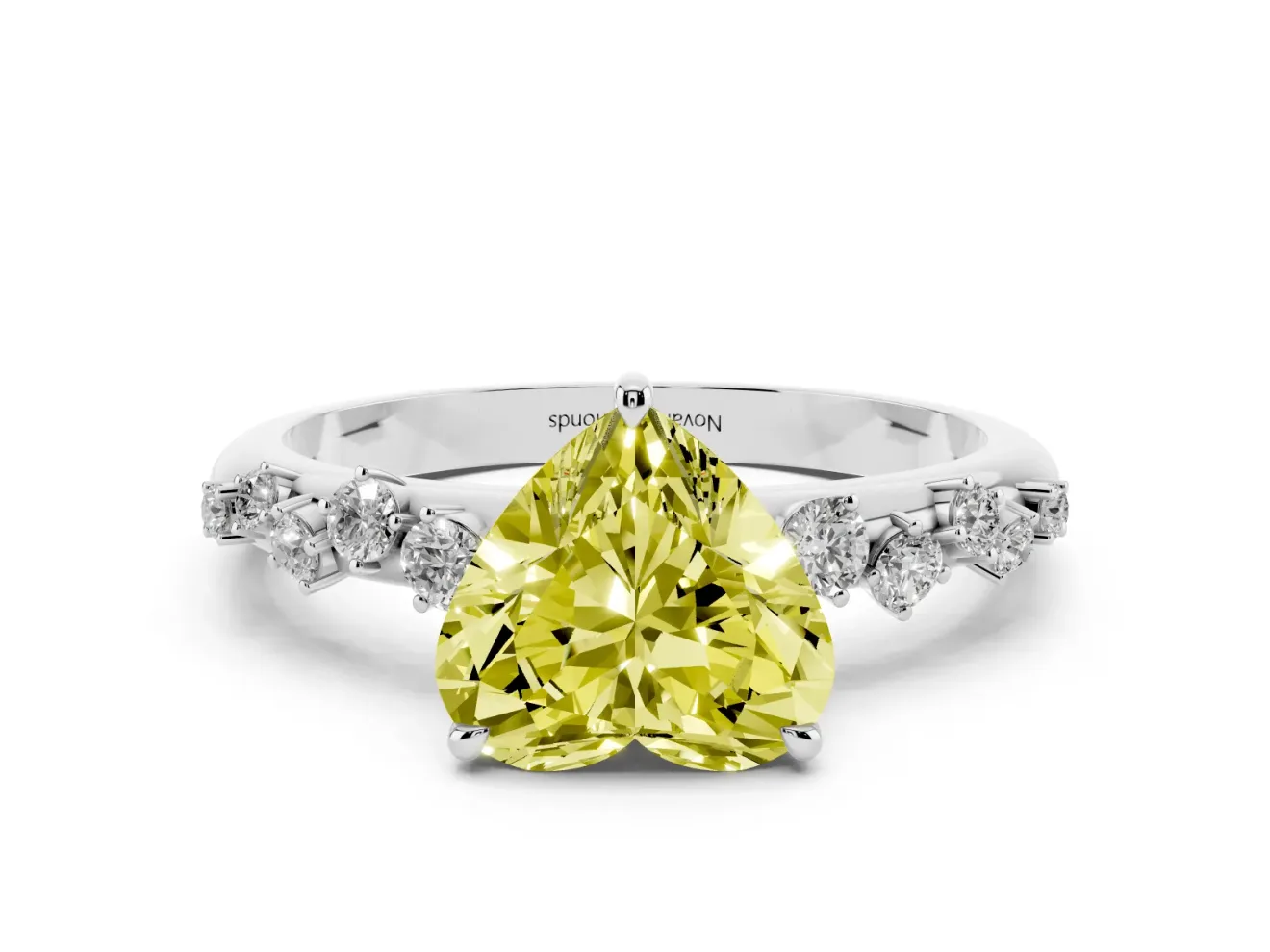 Fancy Yellow Heart Cut Diamond Cluster Solitaire Ring Set in White gold with Prong Setting