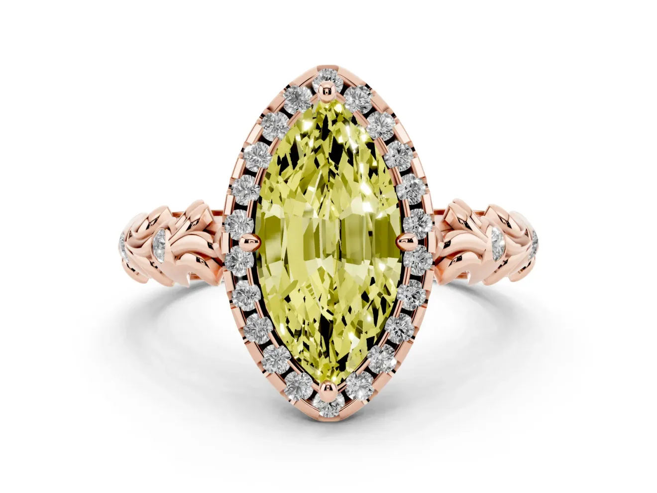 Marquise Leaf Halo Engagement Ring Setting for a Fancy Yellow Lab-Grown Diamond | Rose Gold
