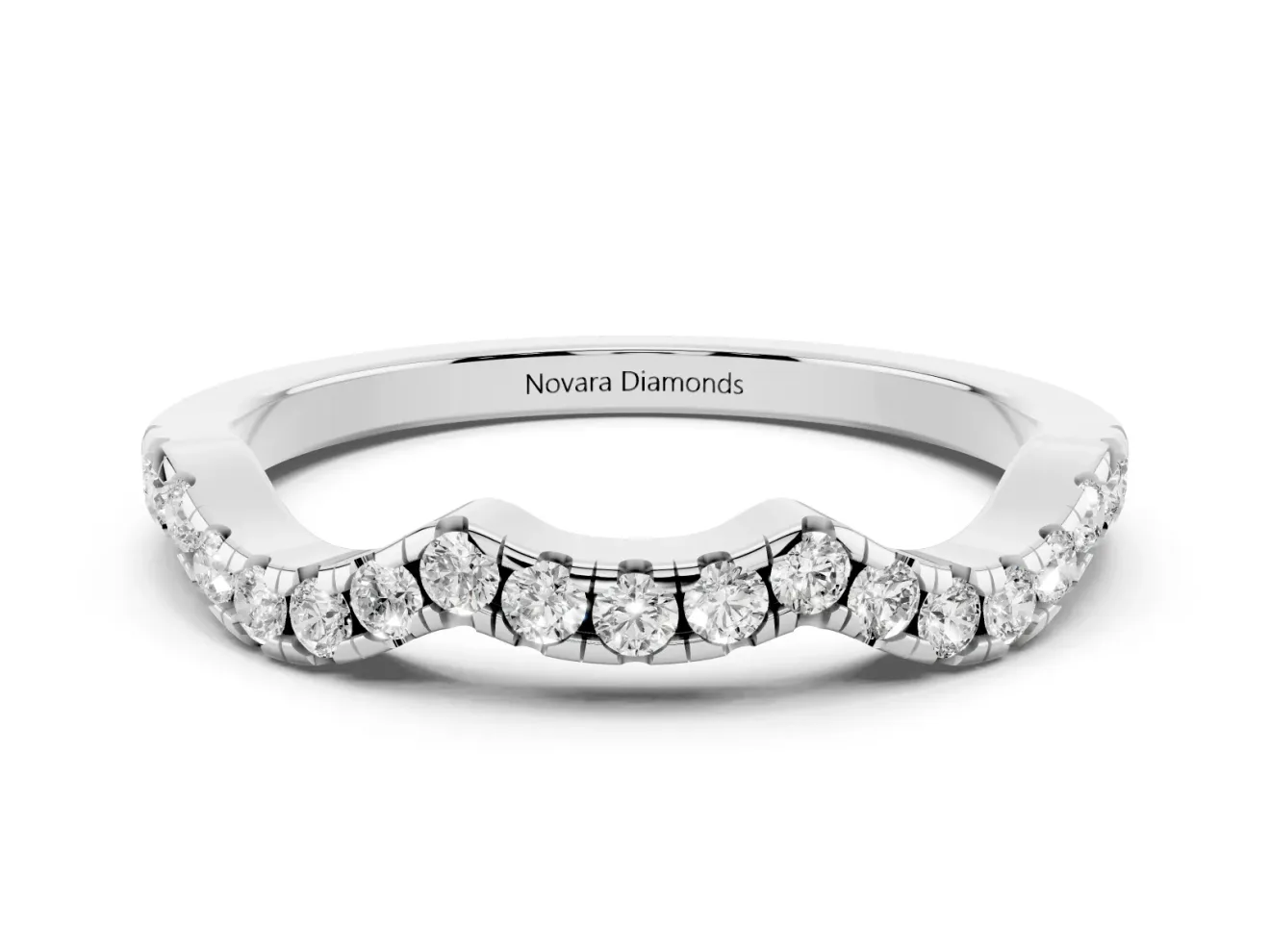 Round Lab-Grown Diamond Double Dip Curved Pavé Wedding Band | Scalloped Top | Platinum