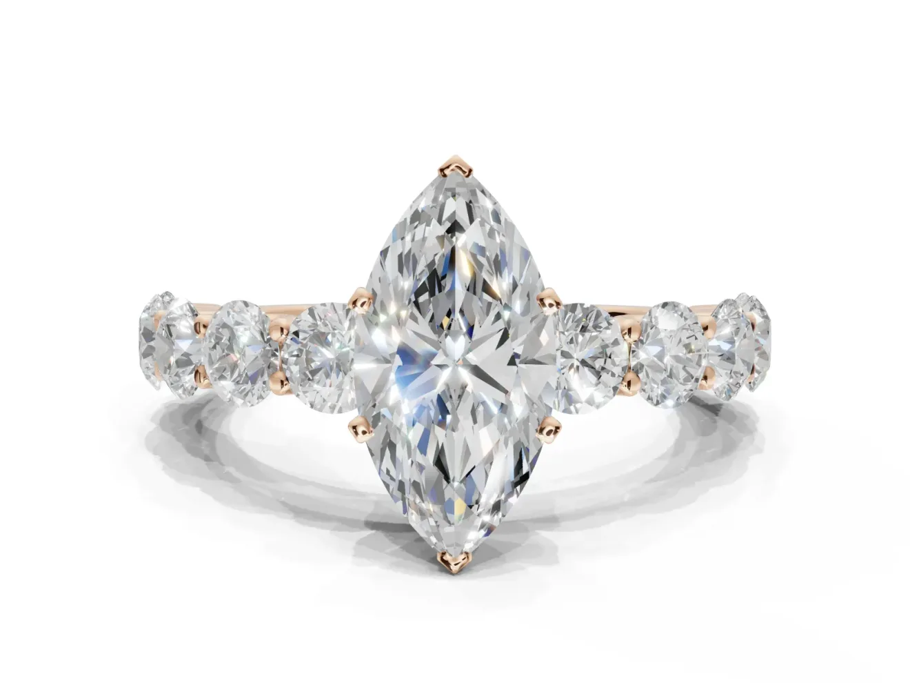 Marquise Side Stone Engagement Ring Setting | Scalloped Prong Accents | Rose Gold