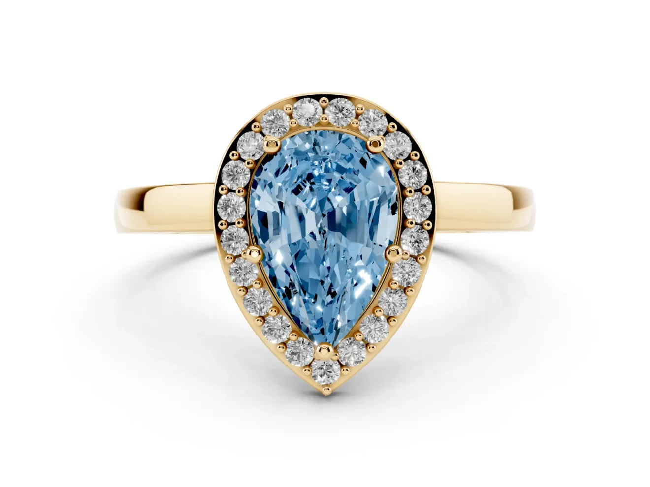 Fancy Blue Pear Cut Diamond Halo Ring Set in Yellow gold with Solitaire Band and Prong Setting