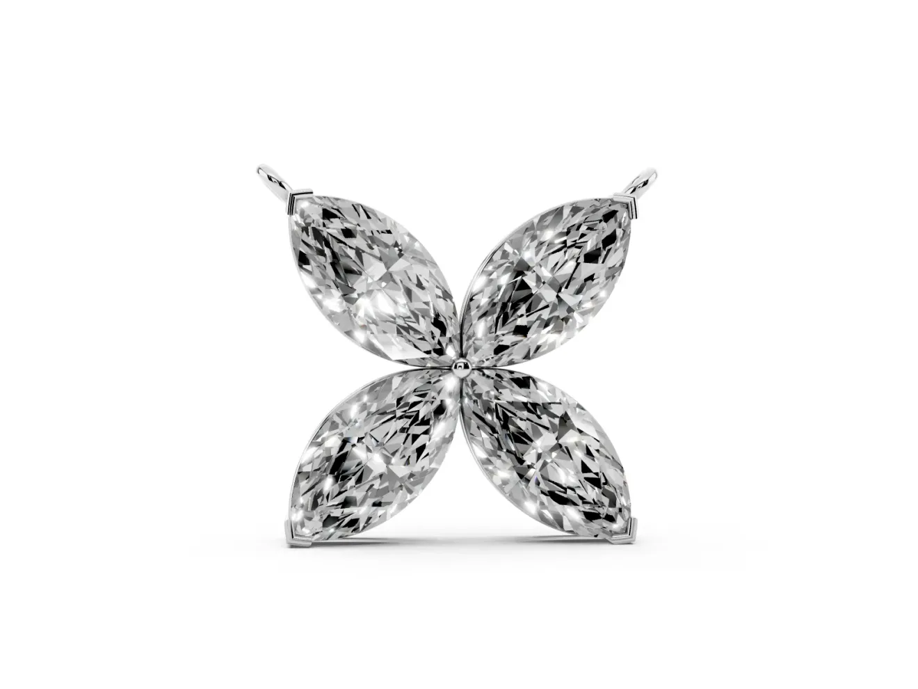 Marquise Lab-Grown Diamond Four-Petal Flower Pendant Necklace | V-Prong Tips | Sterling Silver