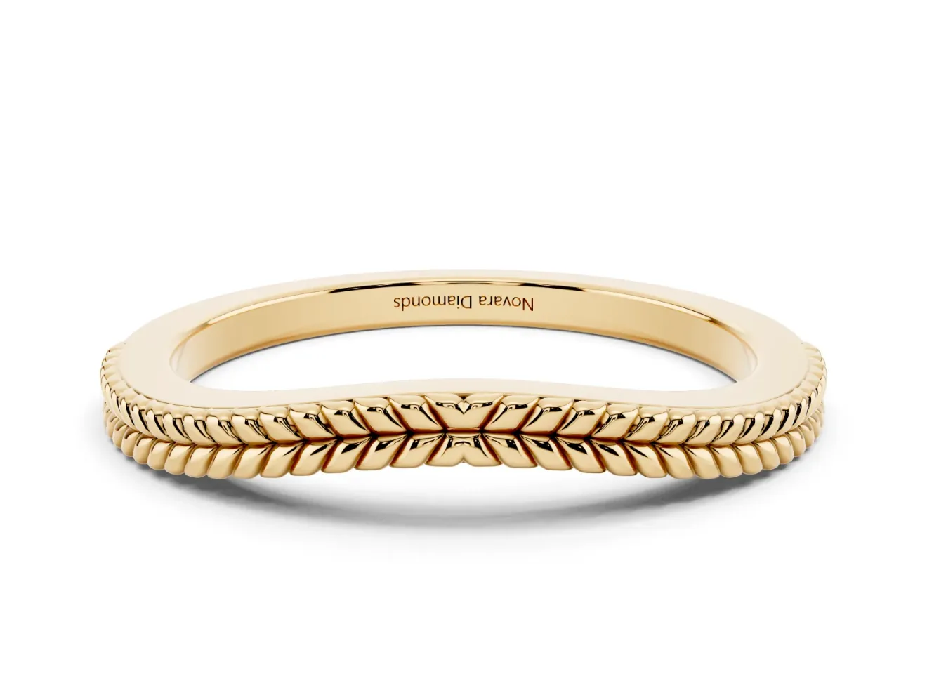 Rope Twist Contour Wedding Band | Wheat Leaf Detail | Yellow Gold
