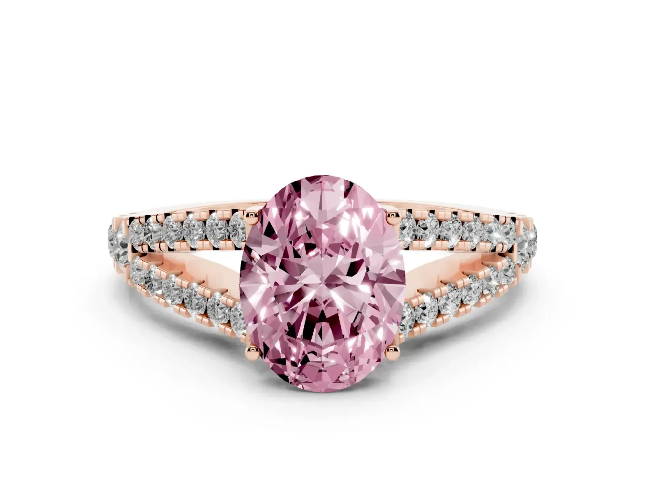 Oval Graduated Split Shank Engagement Ring Setting for a Fancy Pink Lab-Grown Diamond | Rose Gold