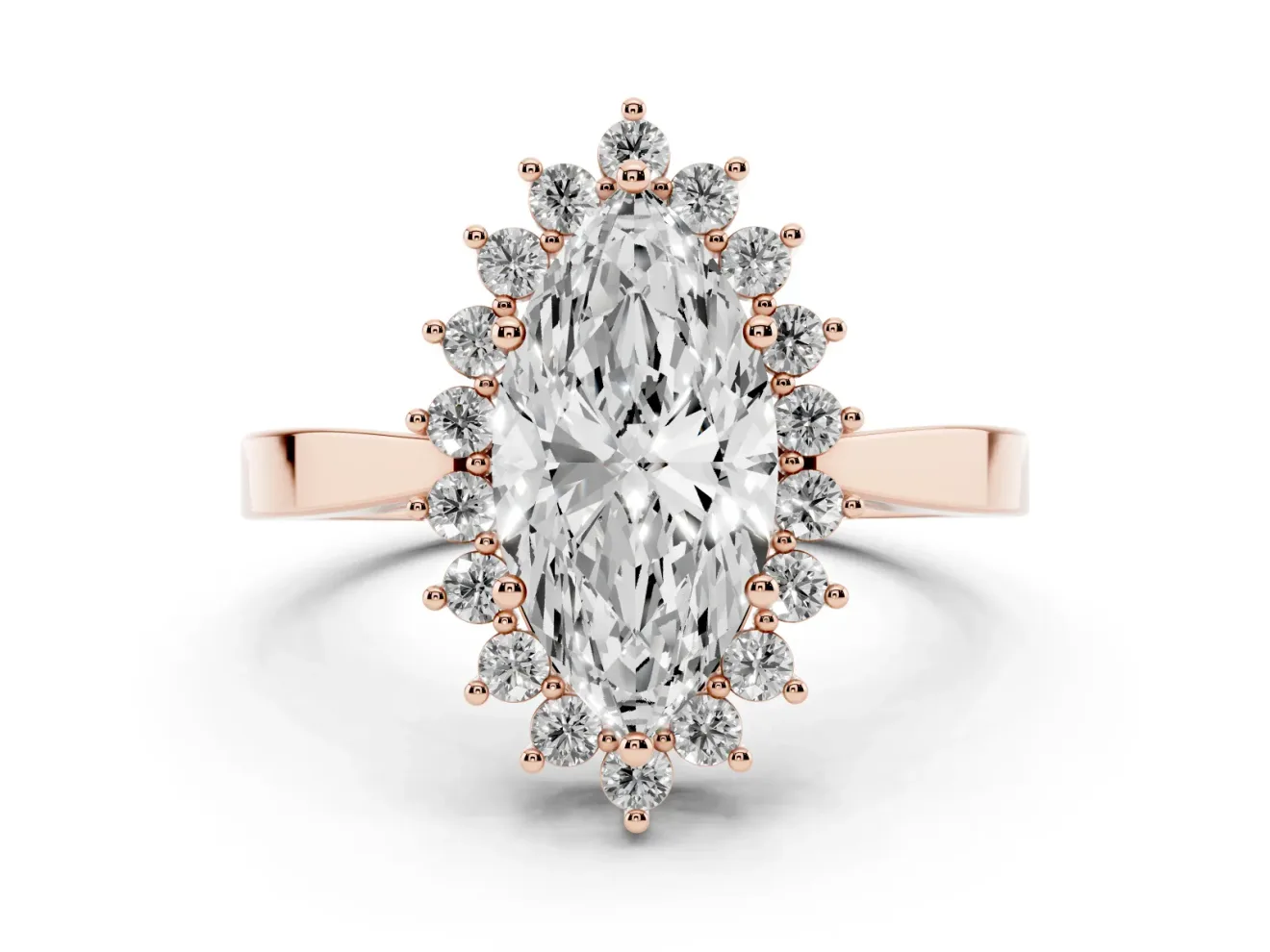 Marquise Cut Diamond Halo Ring Set in Rose gold with Round Halo and Smooth Solitaire Band