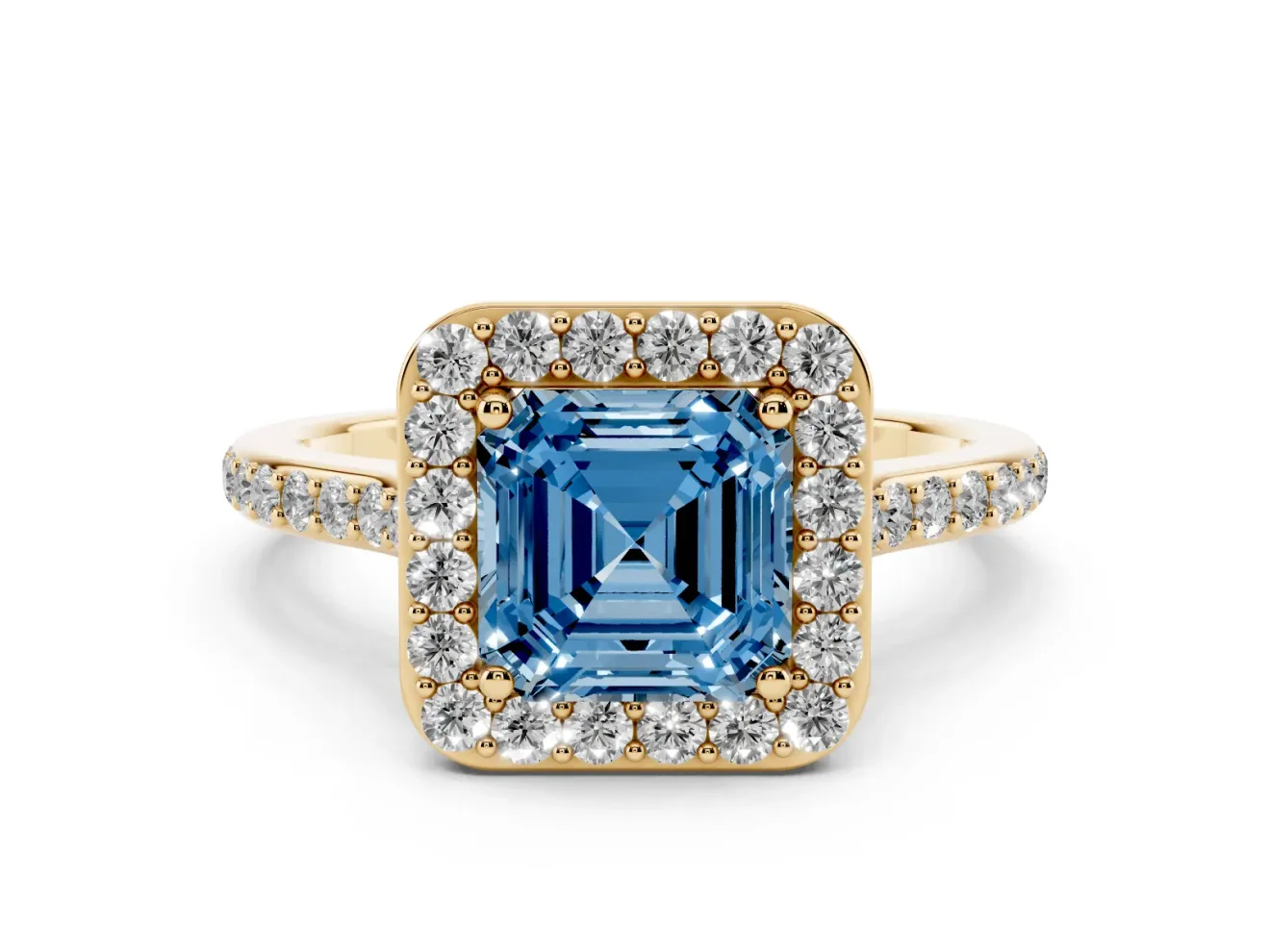 Asscher Cut Halo Engagement Ring Setting for a Fancy Blue Lab-Grown Diamond | Yellow Gold - Design NV-24729