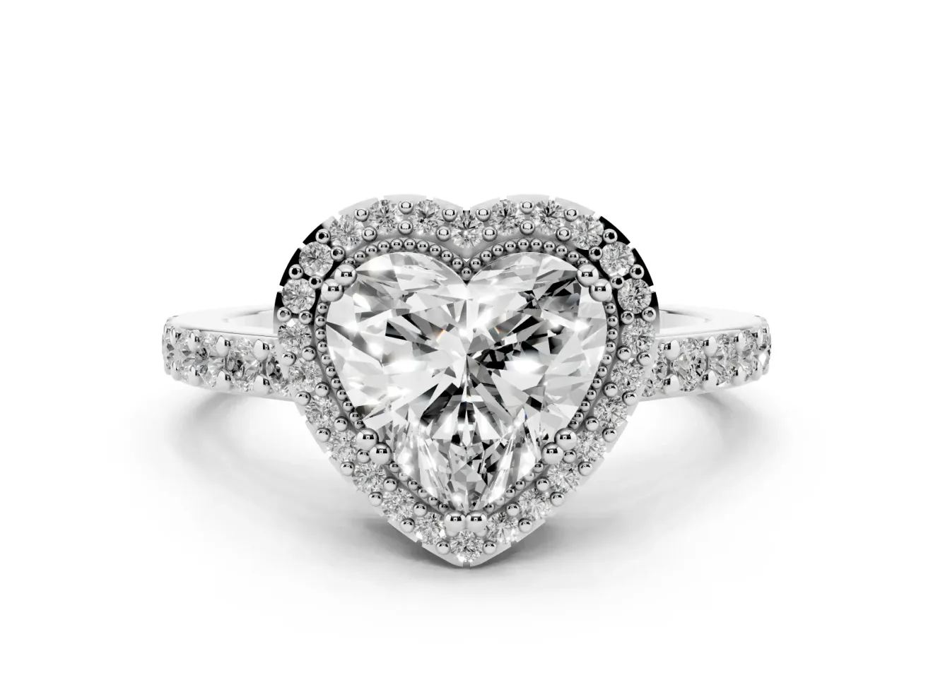 Heart-Shaped Vintage Halo Pavé Engagement Ring Setting | Milgrain Border | Platinum