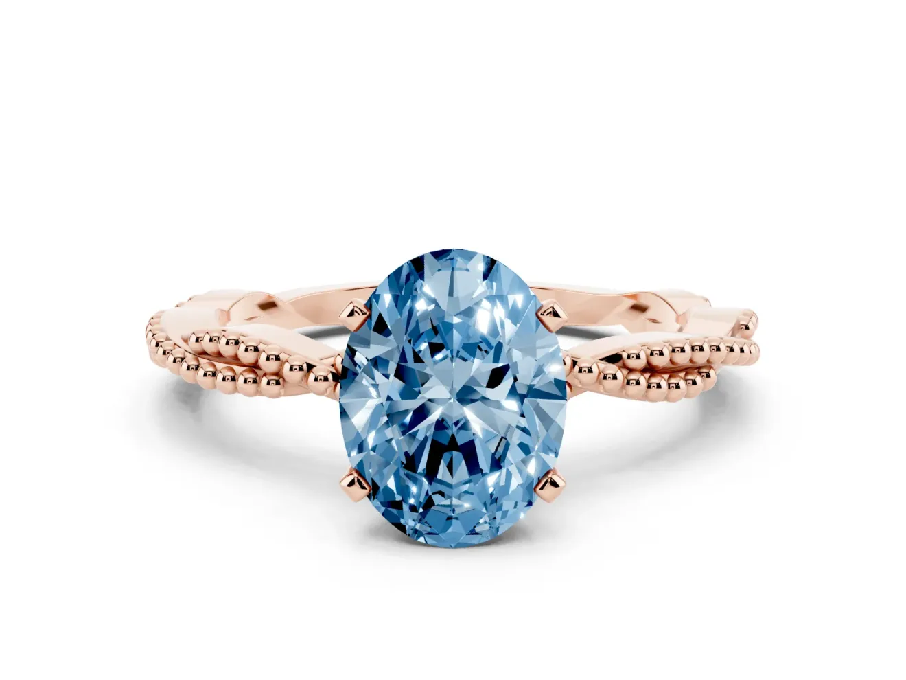 Oval Twisted Engagement Ring Setting for a Fancy Blue Lab-Grown Diamond | Beaded Twist | Rose Gold