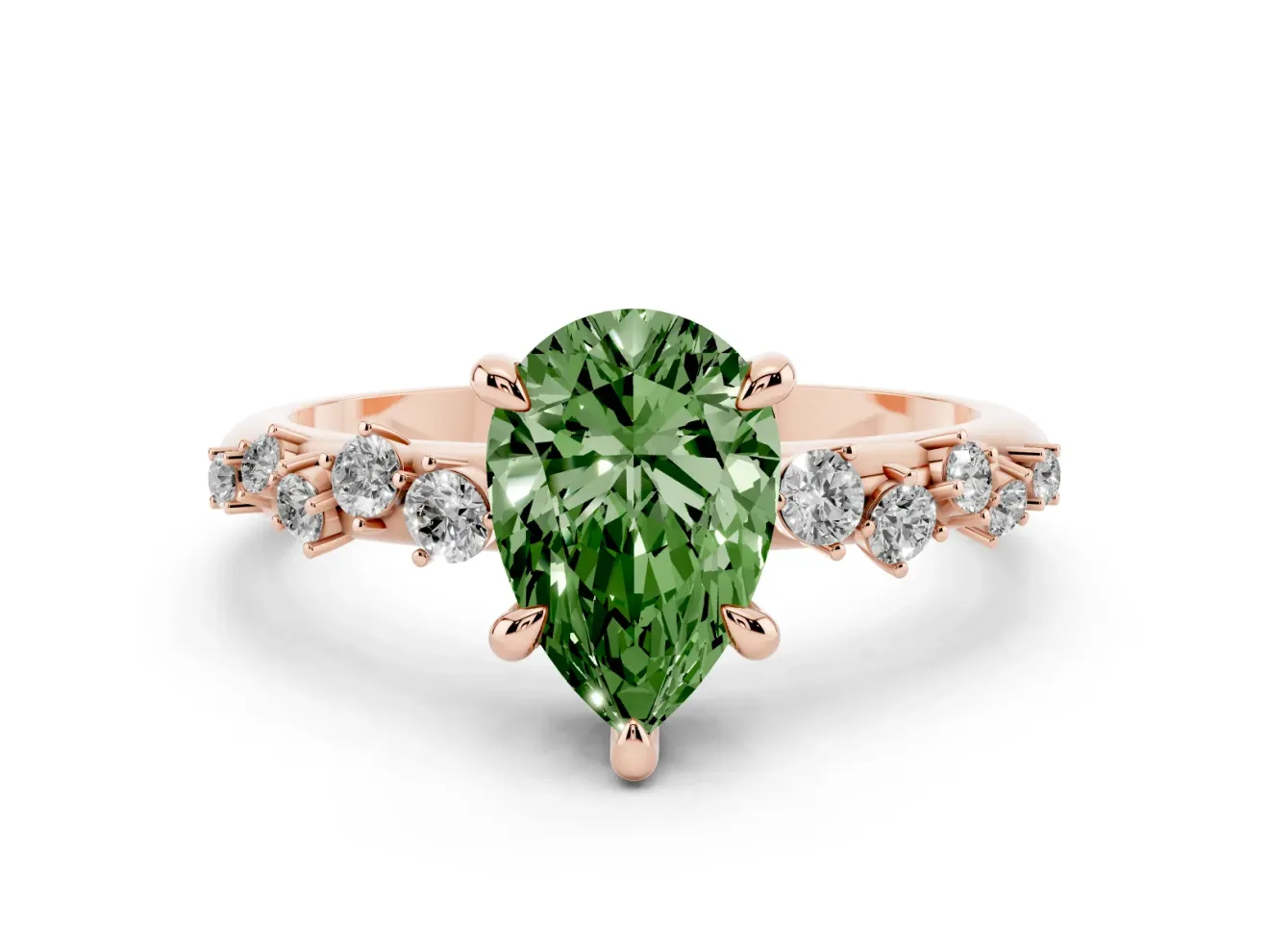 Pear-Shaped Graduated Accent Engagement Ring Setting for a Fancy Green Lab-Grown Diamond | Rose Gold