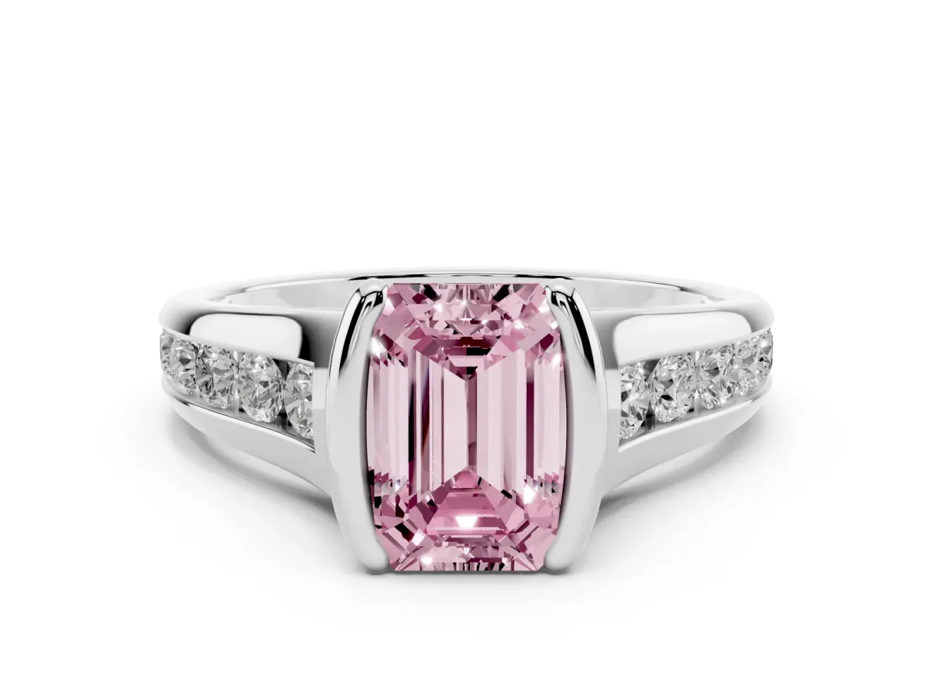 Emerald Cut Half Bezel Engagement Ring Setting for a Fancy Pink Lab-Grown Diamond | Platinum