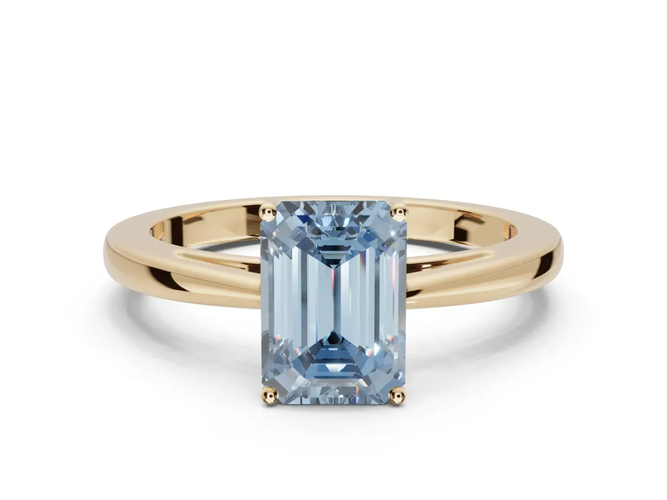 Emerald Cut Cathedral Engagement Ring Setting for a Fancy Blue Lab-Grown Diamond | Yellow Gold - Design NV-24626
