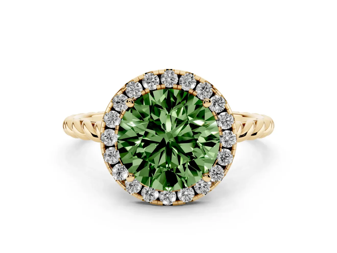 Round Rope Halo Engagement Ring Setting for a Fancy Green Lab-Grown Diamond | Yellow Gold