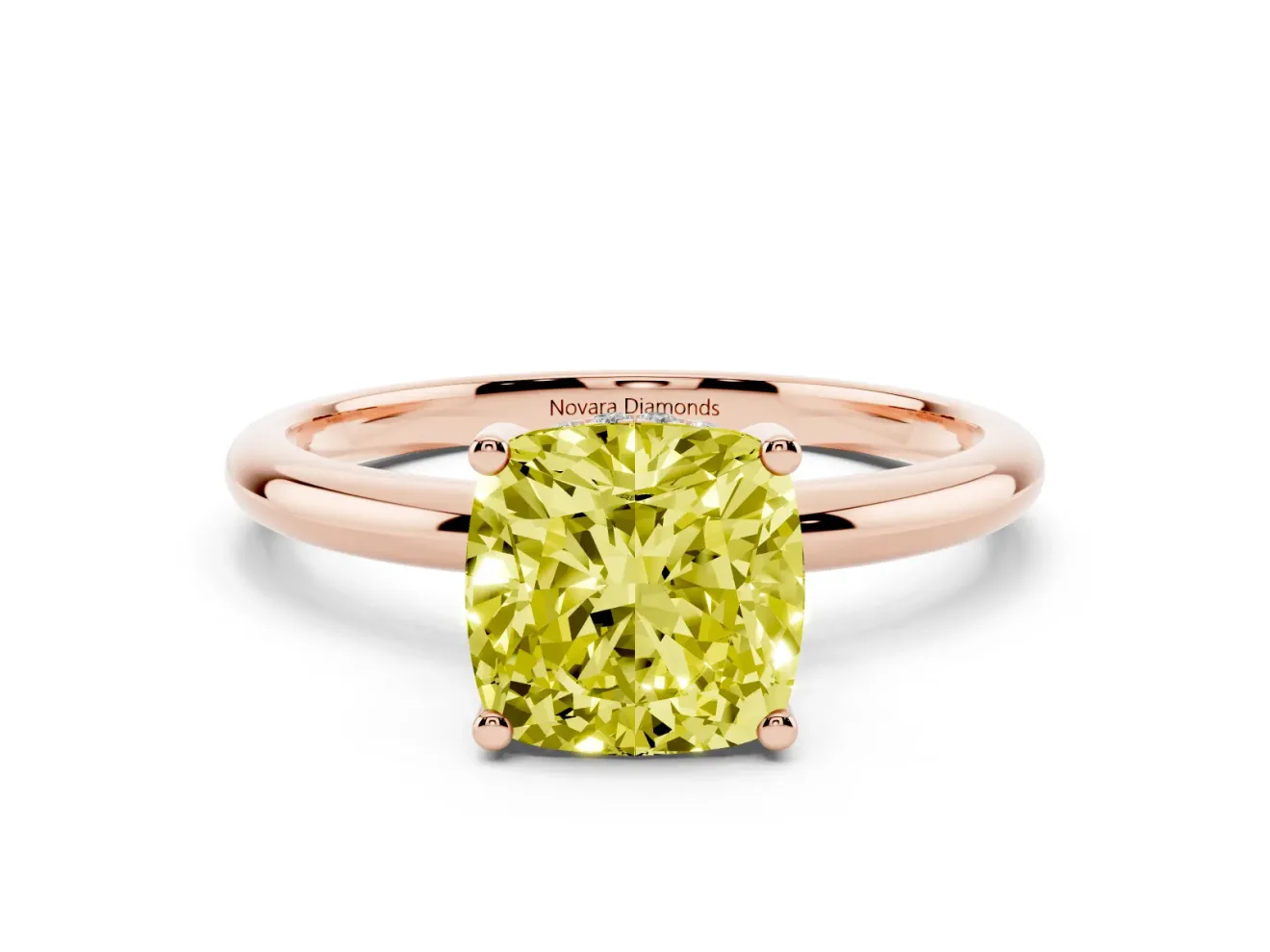 Cushion Cut Hidden Halo Engagement Ring Setting for a Fancy Yellow Lab-Grown Diamond | Plain Band | Rose Gold