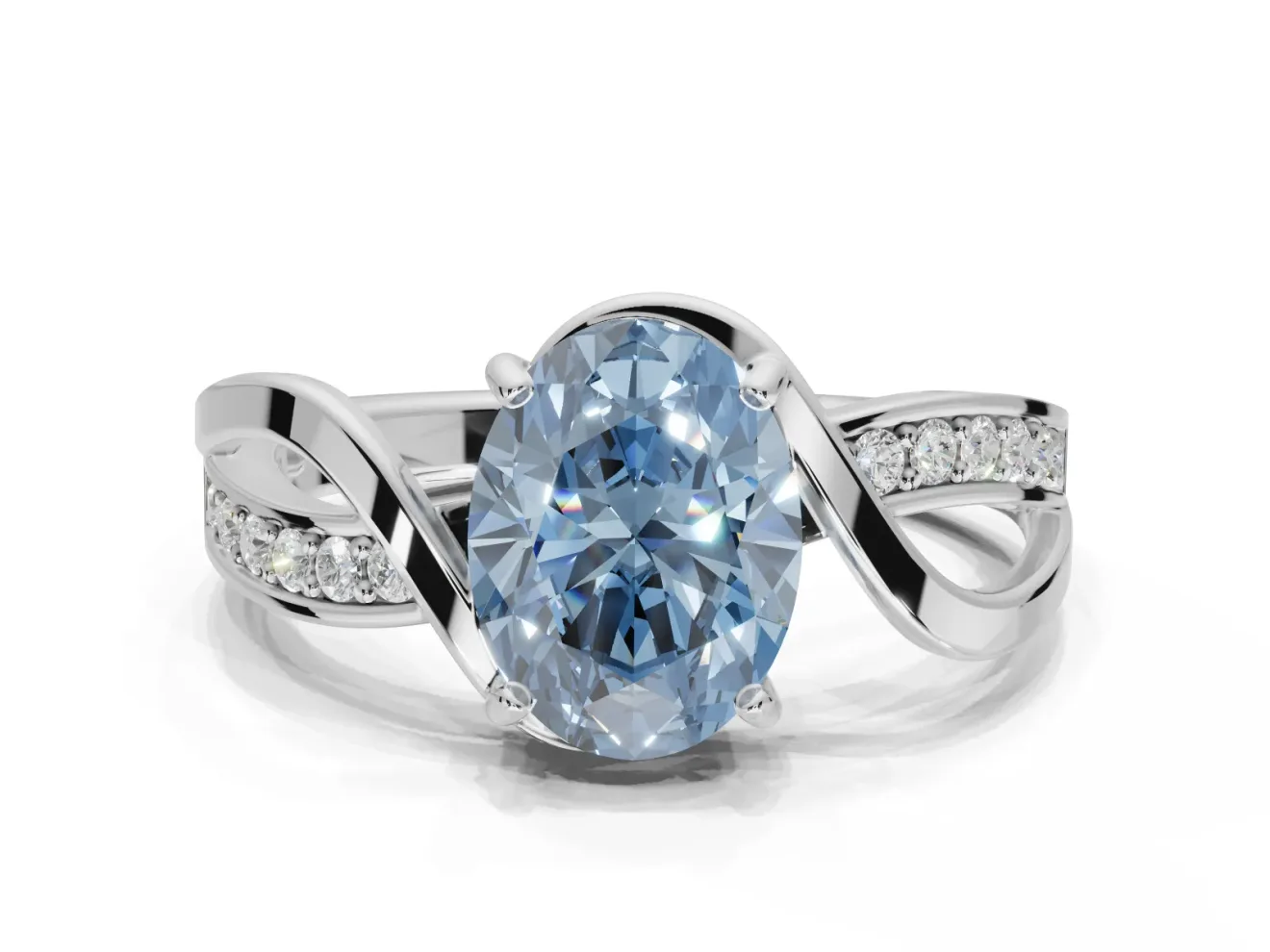 Oval Bypass Solitaire Engagement Ring Setting for a Fancy Blue Lab-Grown Diamond | Pavé Strands | Sterling Silver