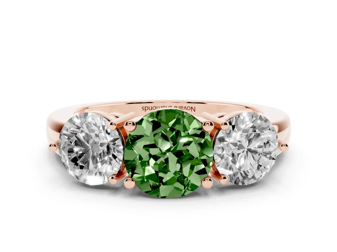 Round Three Stone Engagement Ring Setting for a Fancy Green Lab-Grown Diamond | Large Round Side Stones | Rose Gold