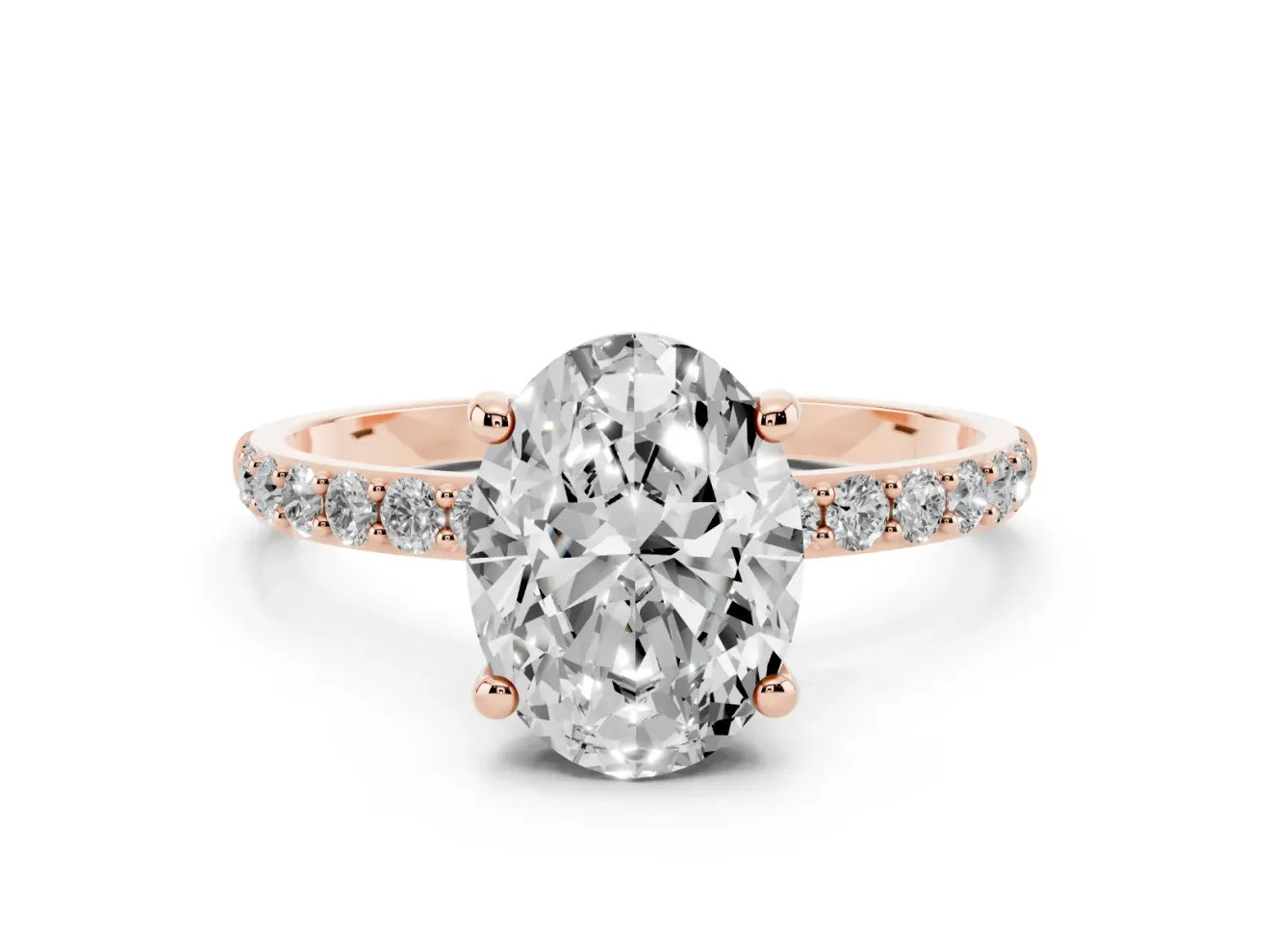 6 Carat Oval Lab-Grown Diamond Solitaire Engagement Ring | Pavé Shoulders | Rose Gold