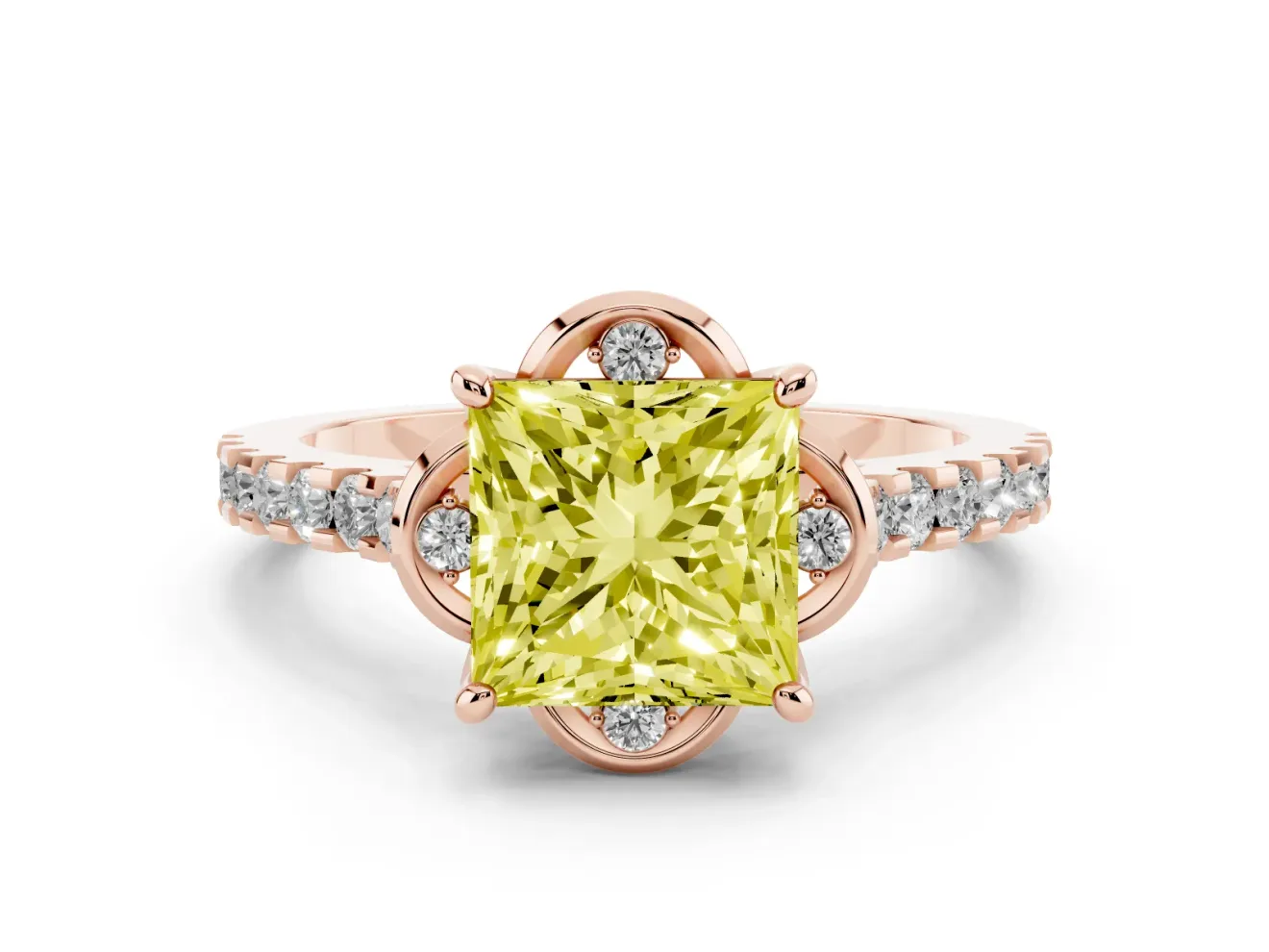 Princess Cut Floral Petal Engagement Ring Setting for a Fancy Yellow Lab-Grown Diamond | Petal Accents | Rose Gold