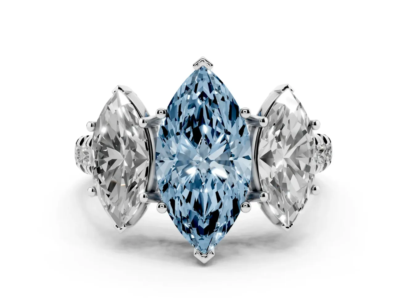Marquise Three Stone Engagement Ring Setting for a Fancy Blue Lab-Grown Diamond | Accented Shoulders | Platinum