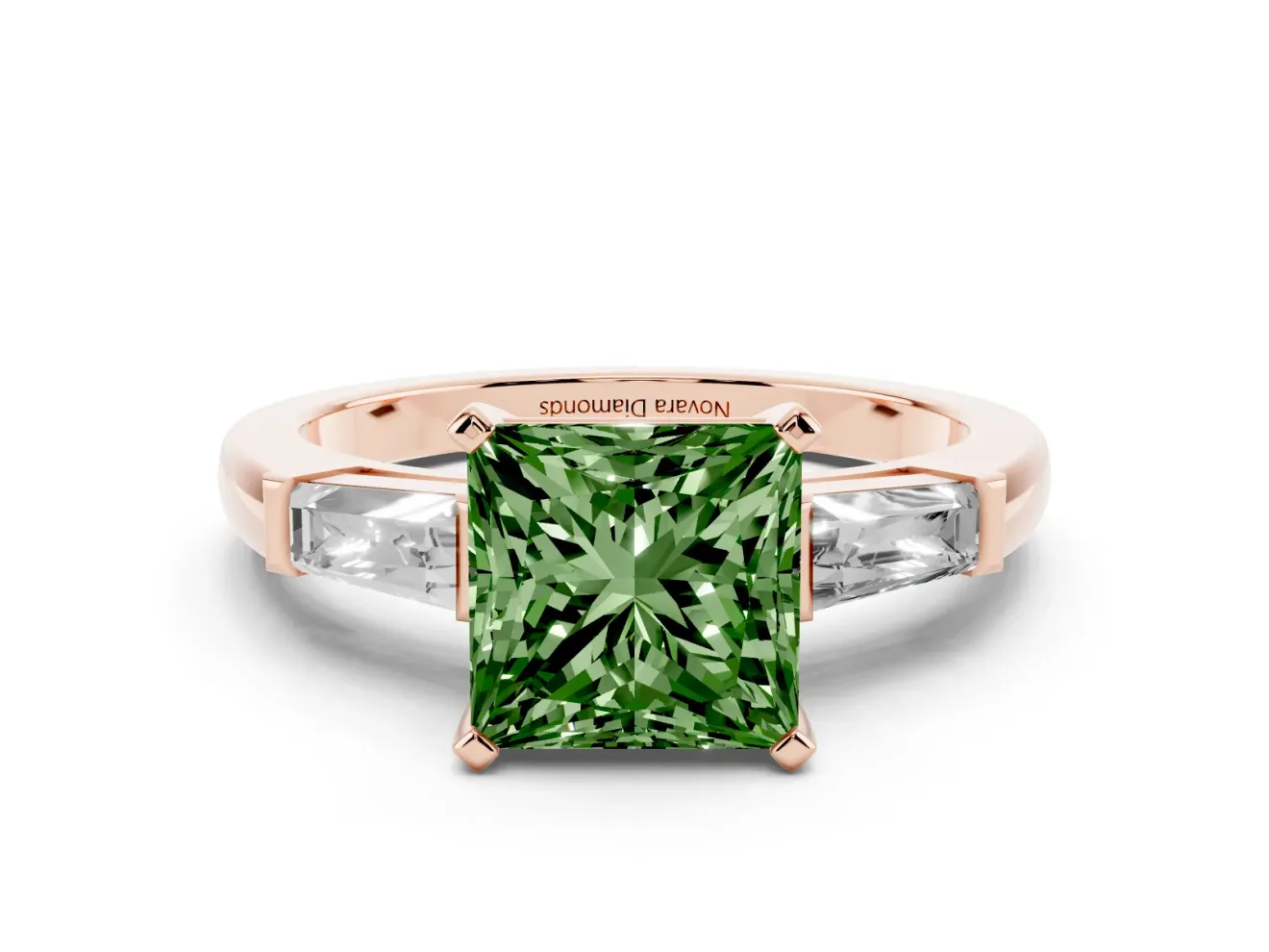 Princess Cut Baguette Engagement Ring Setting for a Fancy Green Lab-Grown Diamond | Rose Gold