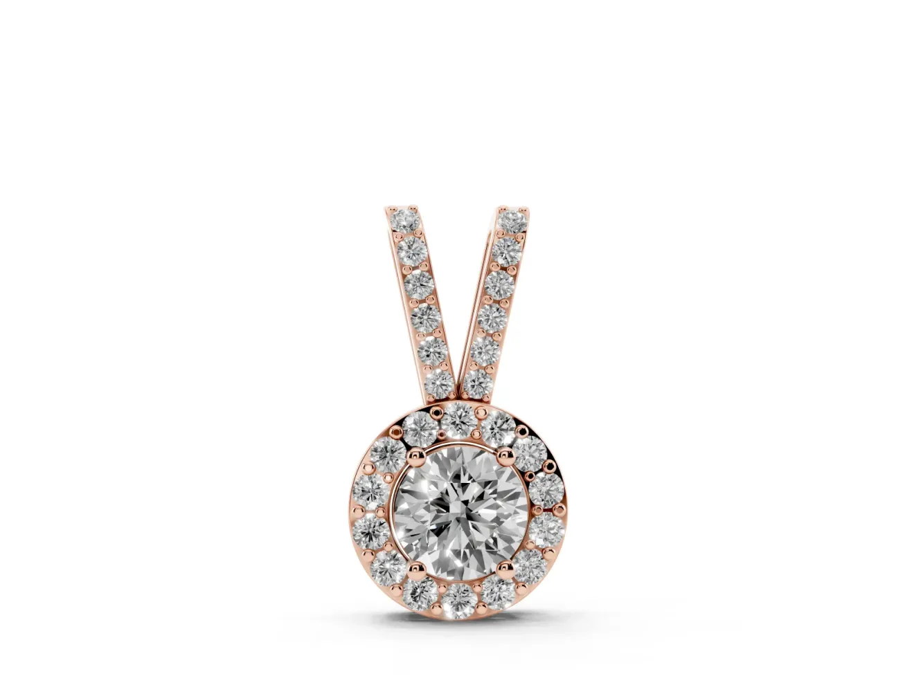 Round Lab-Grown Diamond Halo Pendant Necklace | Pavé Split Bail | Rose Gold