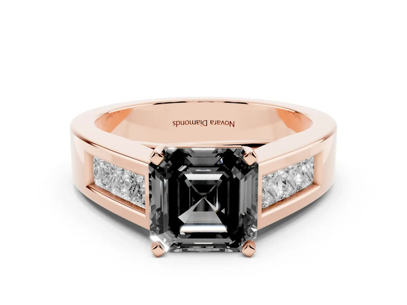 Asscher Cut Channel-Set Engagement Ring Setting for a Black Center | Wide Band | Rose Gold