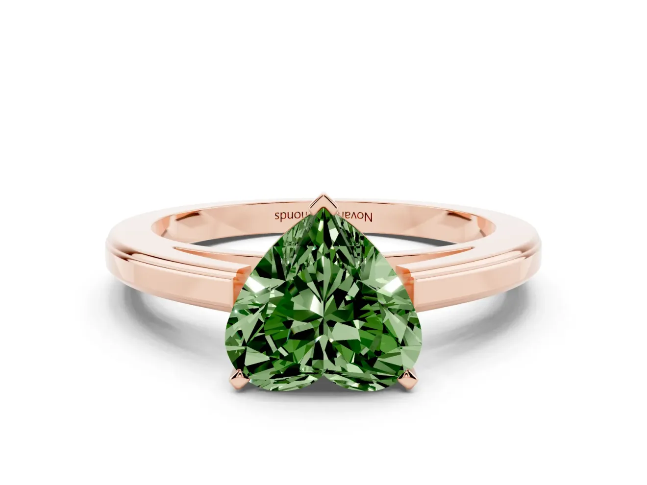 Fancy Green Heart Cut Diamond Solitaire Ring Set in Rose gold with Prong Setting and Classic Band