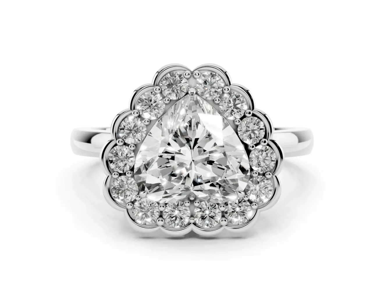 Heart-Shaped Scalloped Cluster Halo Engagement Ring Setting | Plain Band | White Gold